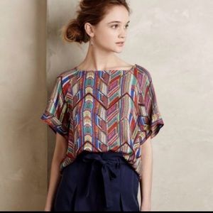 Anthropologie Ella Moss Bright Geometric Blouse